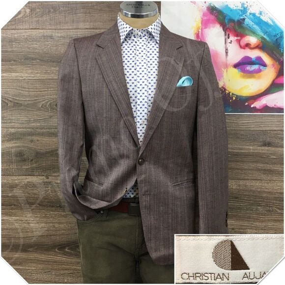 VINTAGE Mens Blazer Sport Coat Two Button Casual Jacket Size 40R Wool Suit‎